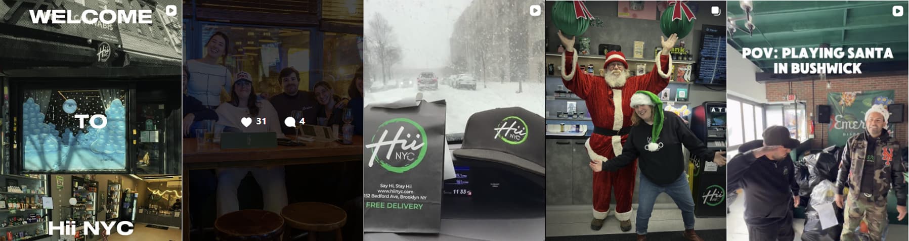 Hii NYC Instagram highlights strip - selected community photos and product imagery from @hii.nyc on Brooklyn cannabis dispensary social feed